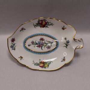 Spode Trapnell Leaf Shape Floral and Gold Trim Trinket Dish